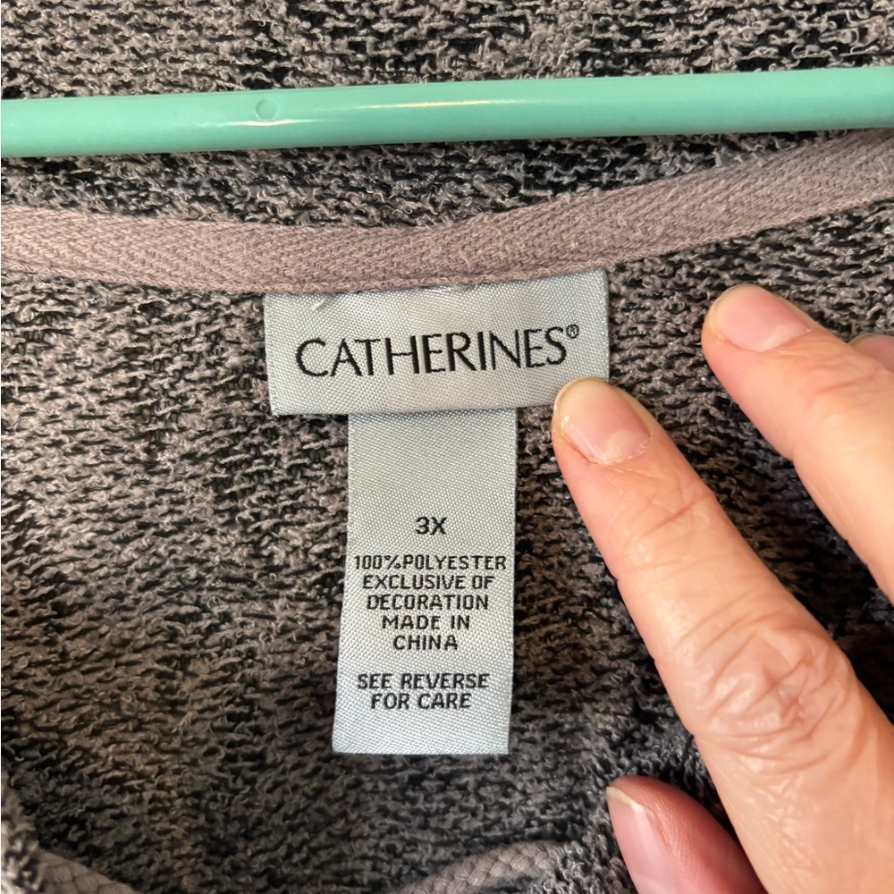 3/$20 Catherines Black and Gray Lace-Up Asymmetrical Textured Sweater - Picture 3 of 4